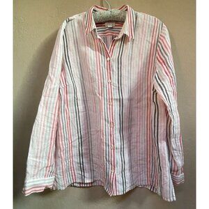 J.Jill Love Linen Essential Button Down Shirt Top Striped Long Sleeve Medium